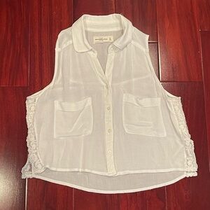 White Sleeveless Button-Up Top
